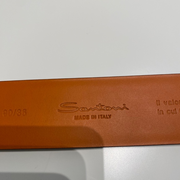 Men's Santoni Leather Logo Belt - Made in Italy - Picture 6 of 11